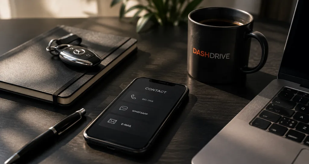 Bureau met smartphone en autosleutel bij het plannen van een installatie op locatie